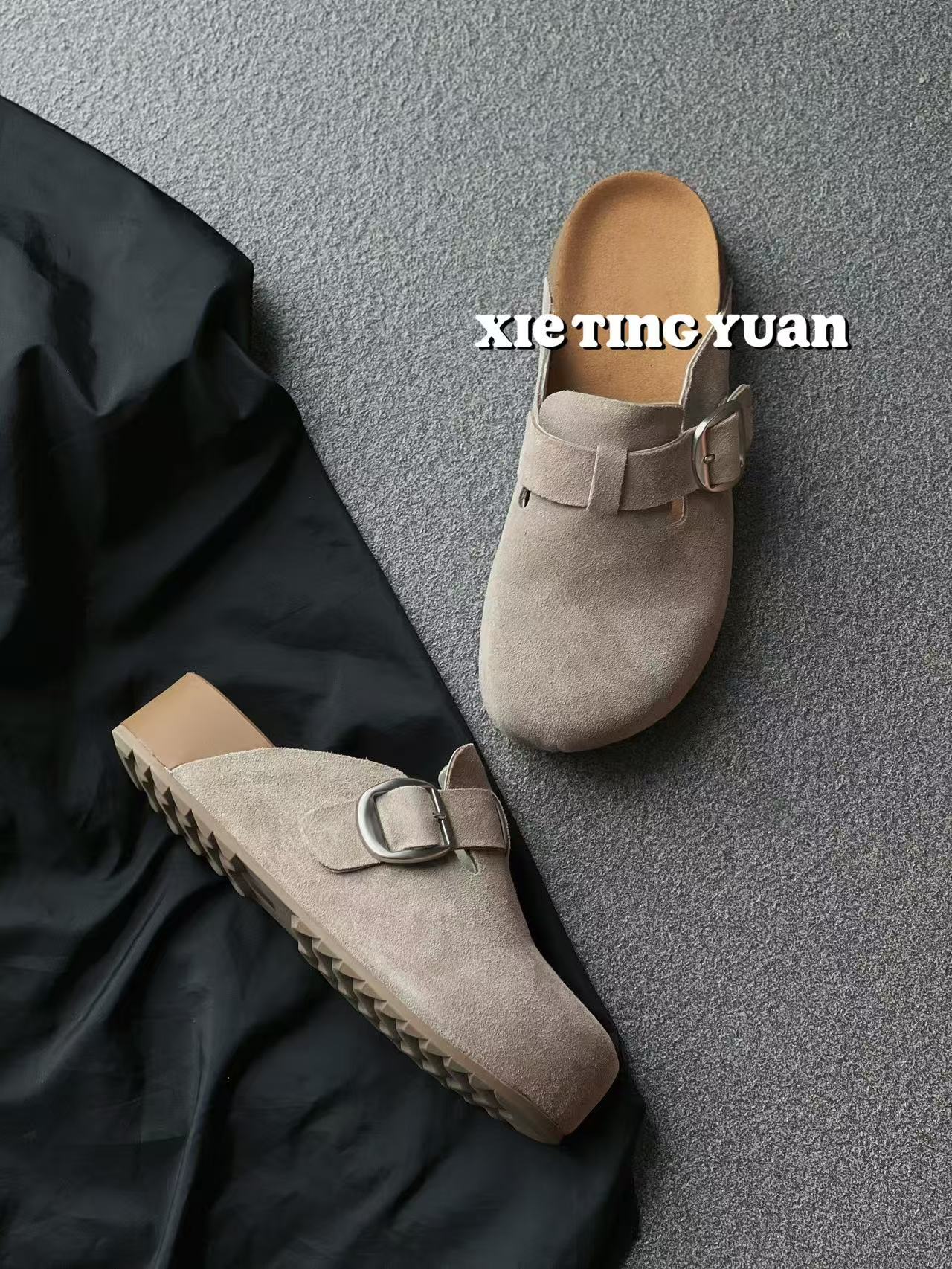 超好版本微瑕圆包头扣带休闲厚底勃肯拖女鞋6625