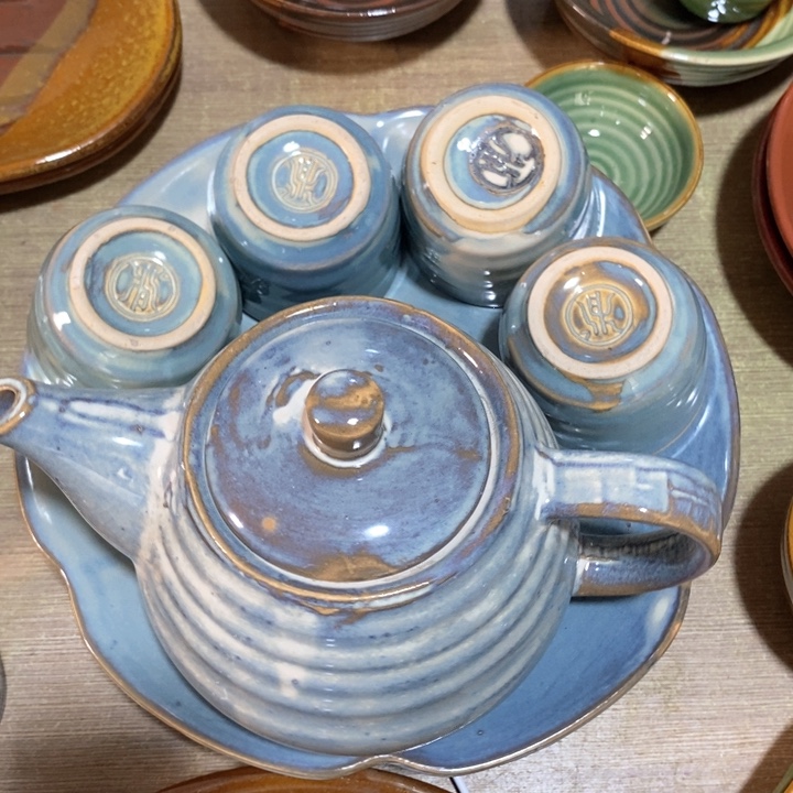 瓷片窑变天青色茶具套装