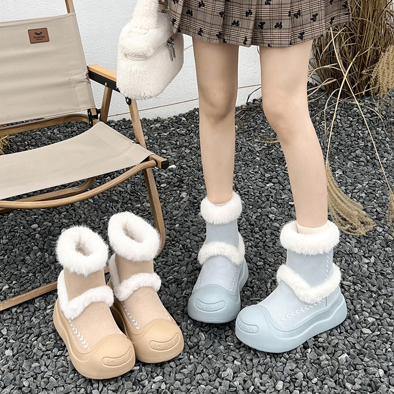 防水防滑一体雪地靴女2025冬季新款毛毛鞋厚底百搭加绒保暖棉靴女