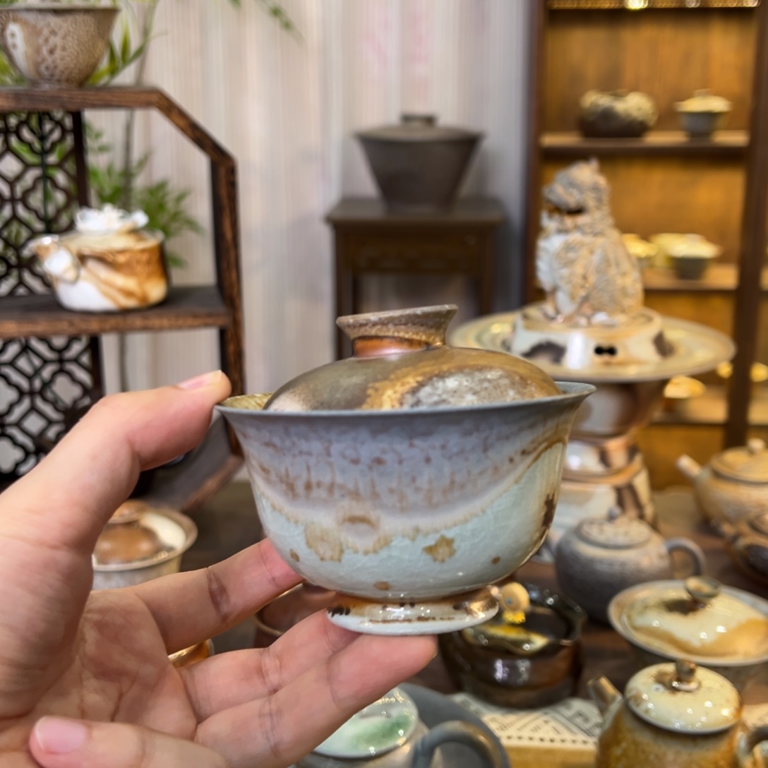 不染柴烧精品盖碗