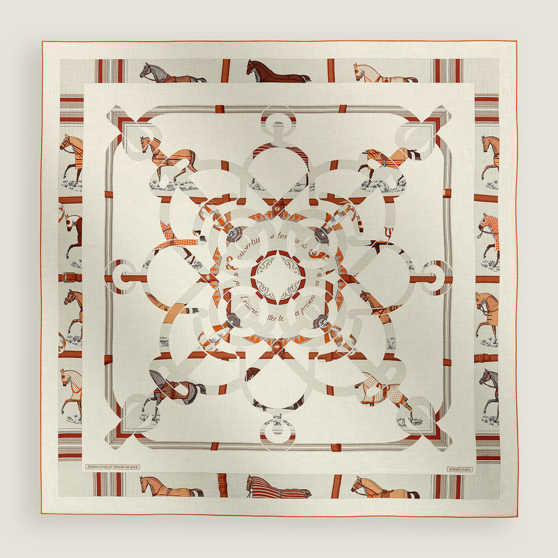 未使用 Hermes/爱马仕 金质马刺与骏马140cm 方巾 披肩 全套礼盒