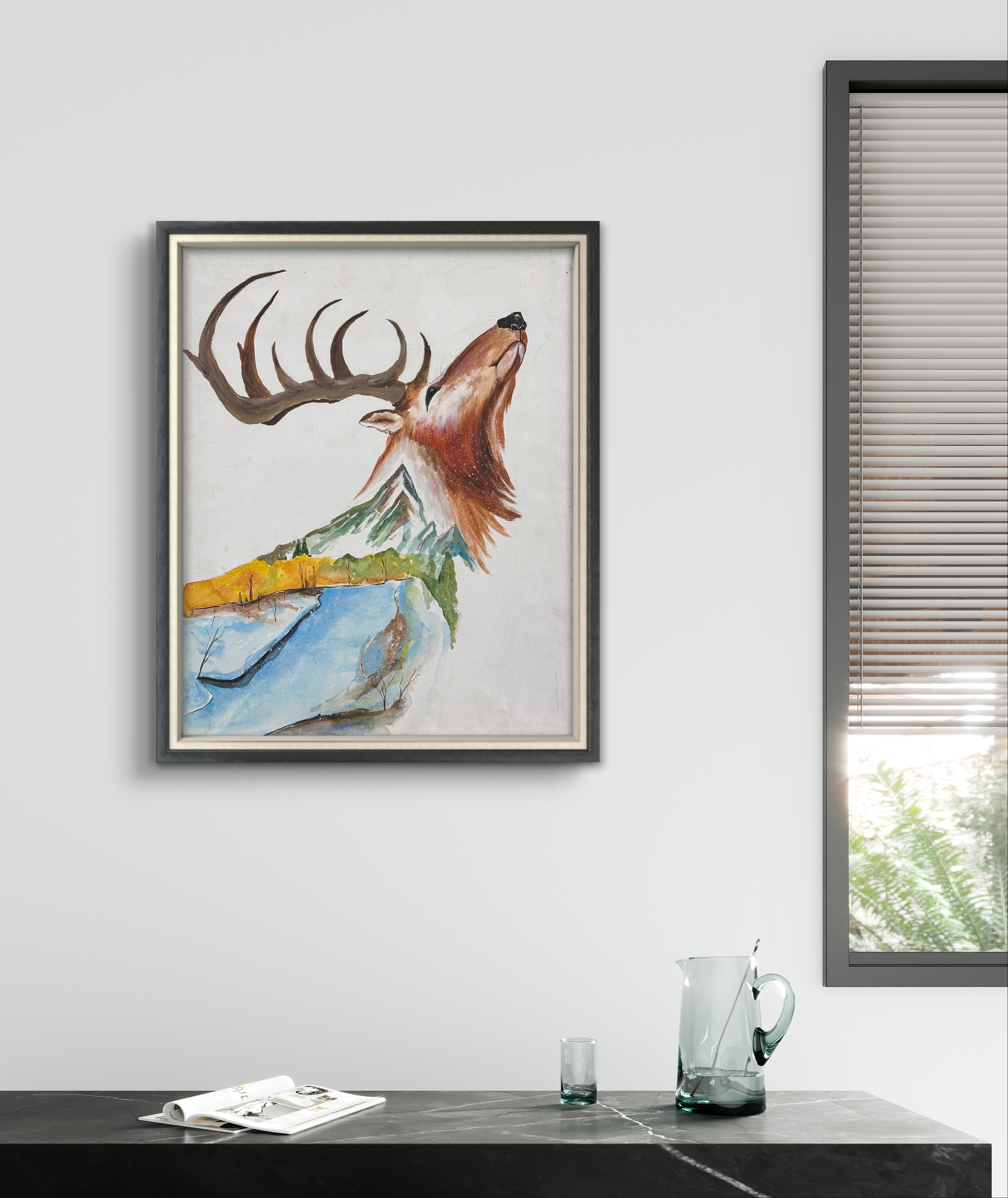 高级定制【鹿】油画客厅沙发背景墙装饰画尺寸：40*50cm