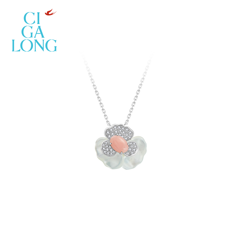 CIGALONG三色堇长春粉项链/耳钉/戒指「梨满园」系列【专场推荐】