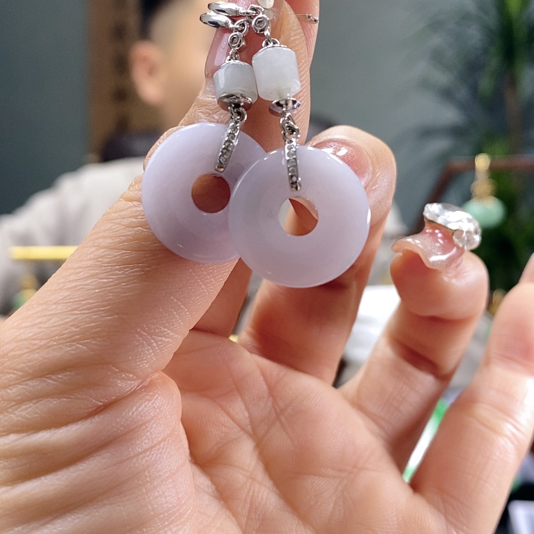 翡翠耳饰银S925镶嵌翡翠