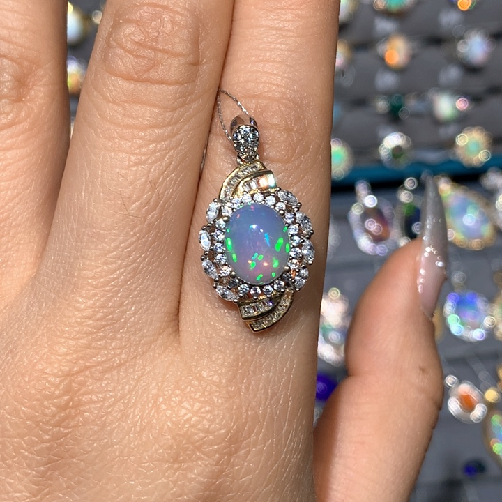 欧泊银S925镶嵌吊坠h福利