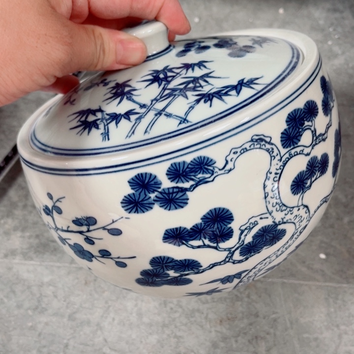 青花玲珑猪油罐3斤