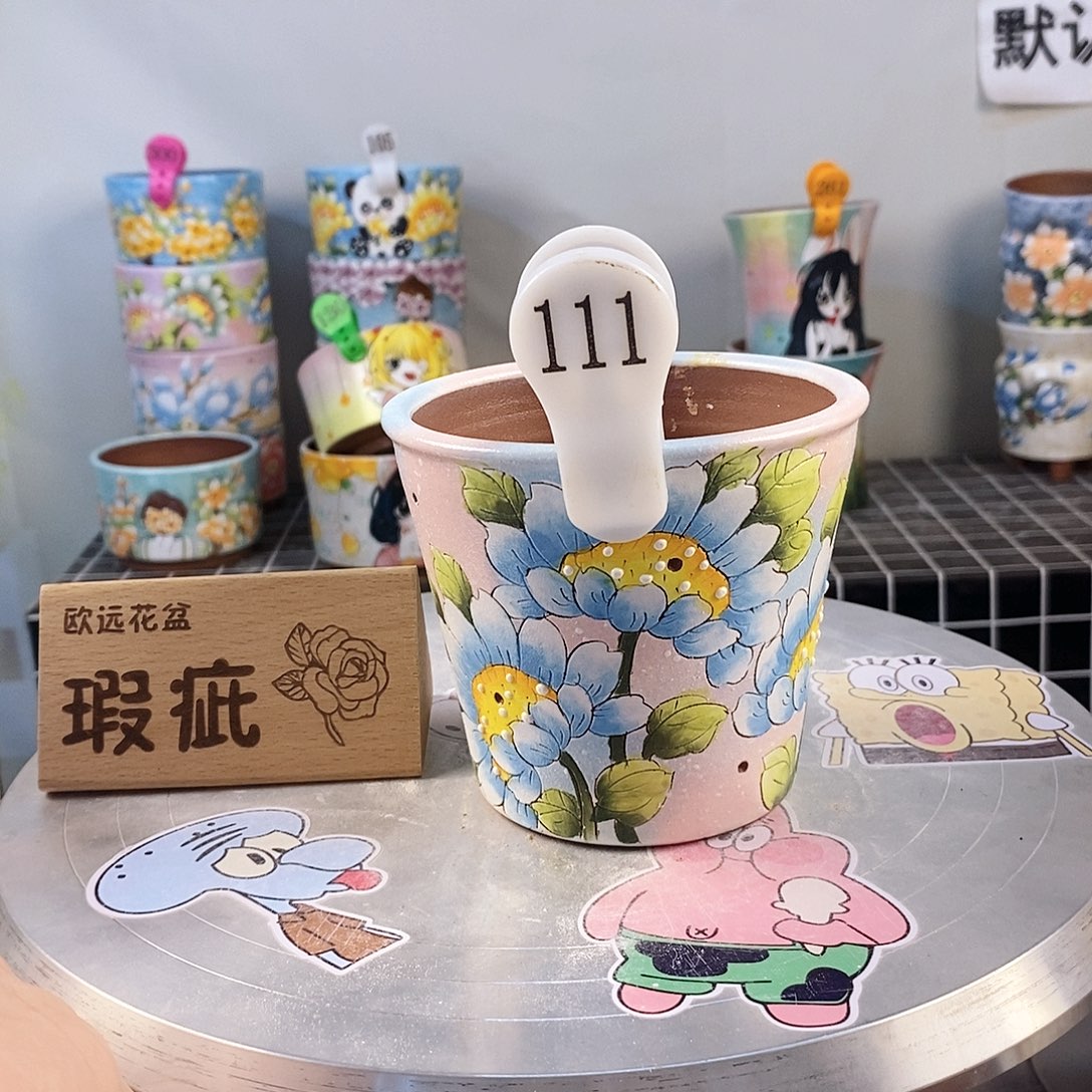 紫砂花盆红陶手绘花盆