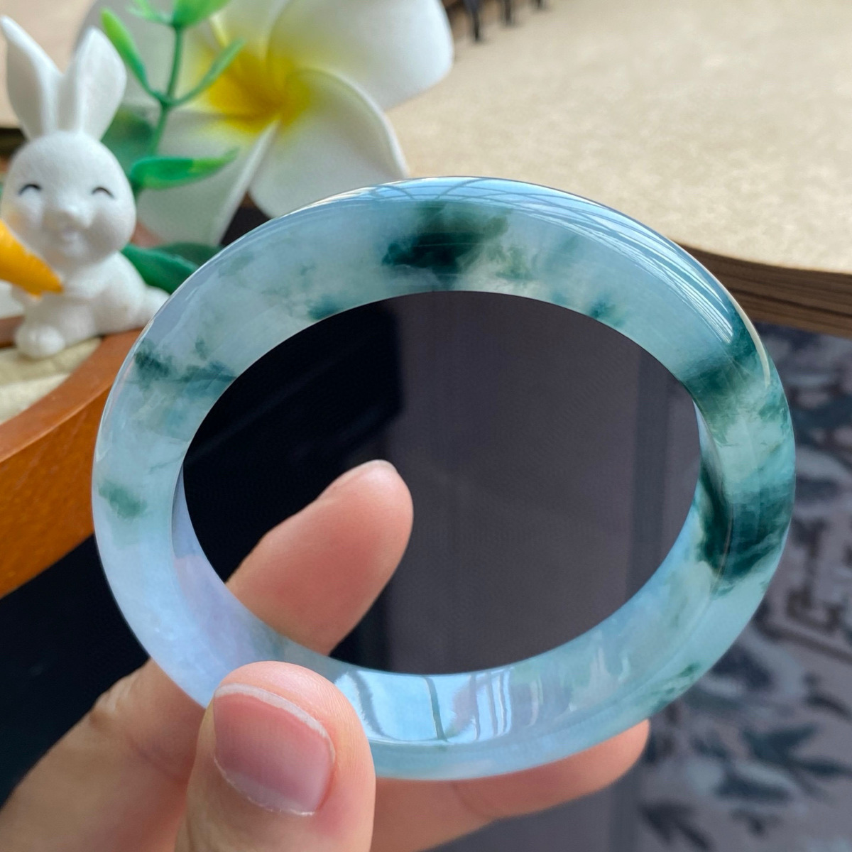 3.25批2265号翡翠手镯54.8-12.7-8.3冰飘花！颜色特别深邃浓郁！