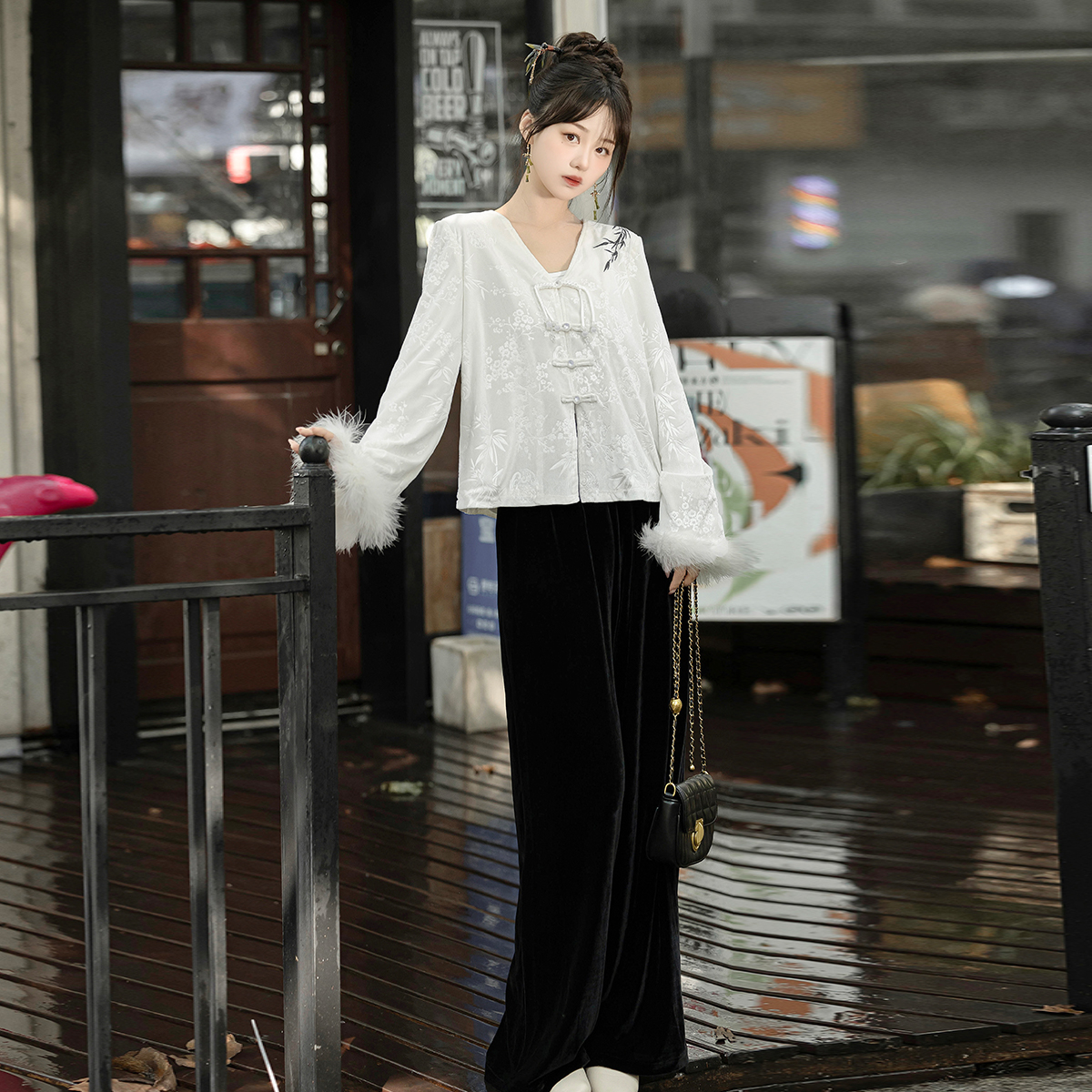 观南桥【烟微微】原创设计新中式女国风日常新款上衣裤子套装X068