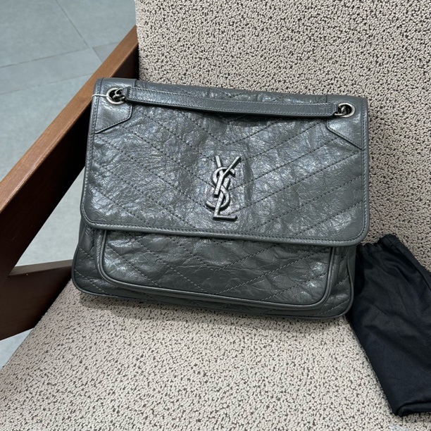 99新 YSL/圣罗兰 D扣Niki大号大象灰 S591713