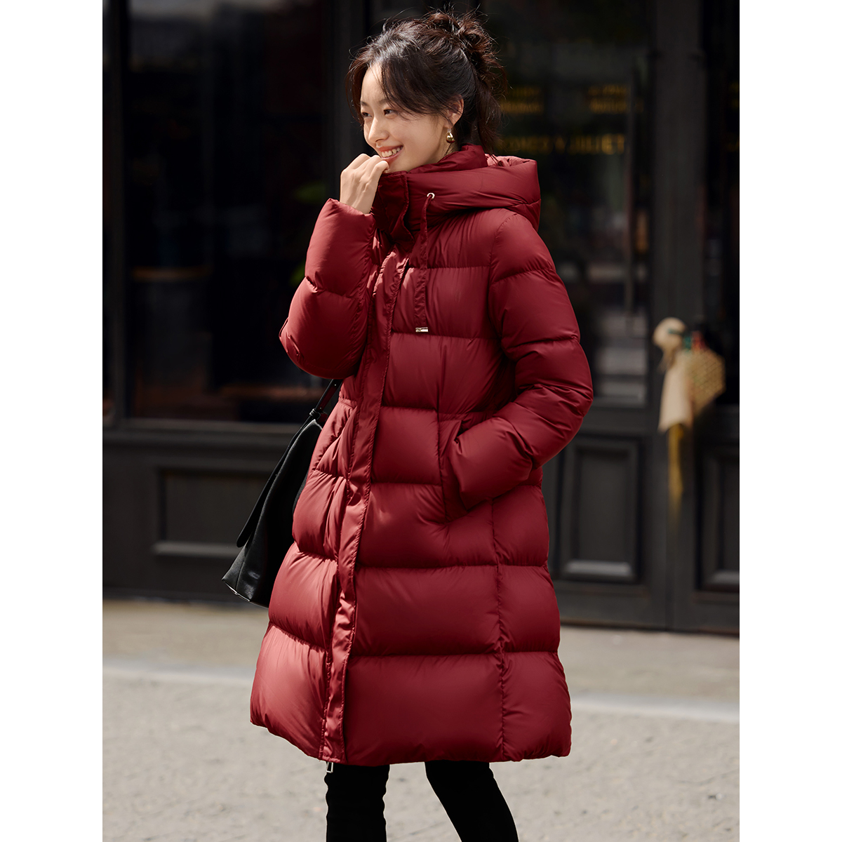 沫晗依美气质优雅收腰设计中长款羽绒服24年冬季新款显瘦百搭3105