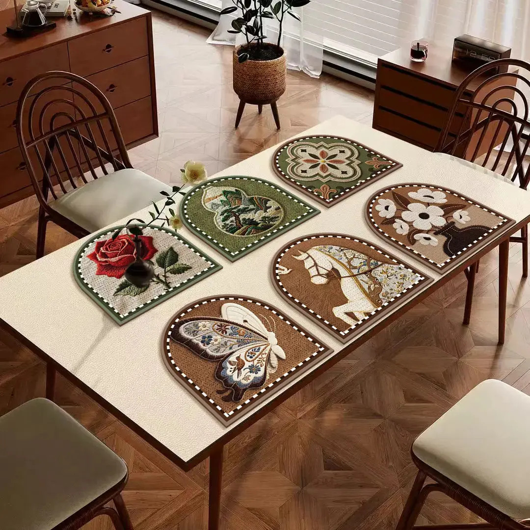【6个装】欧式复古餐桌垫防水防油免洗桌布轻奢高级感茶几保护垫025