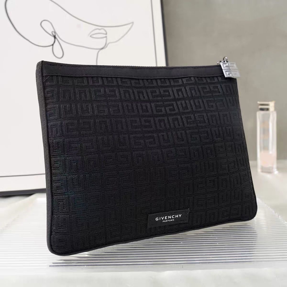 纪梵希【K441】纪梵希4G化妆包满纹透明收纳包手拿包大容量网纱包