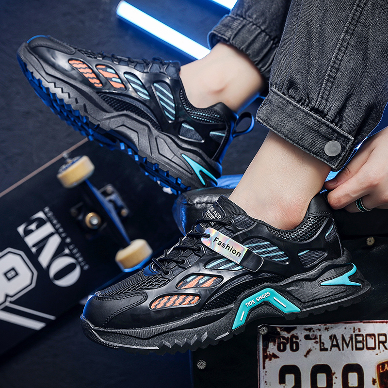 男鞋夏季透气2024新款百搭网面运动休闲跑步增高黑色老爹ins潮鞋