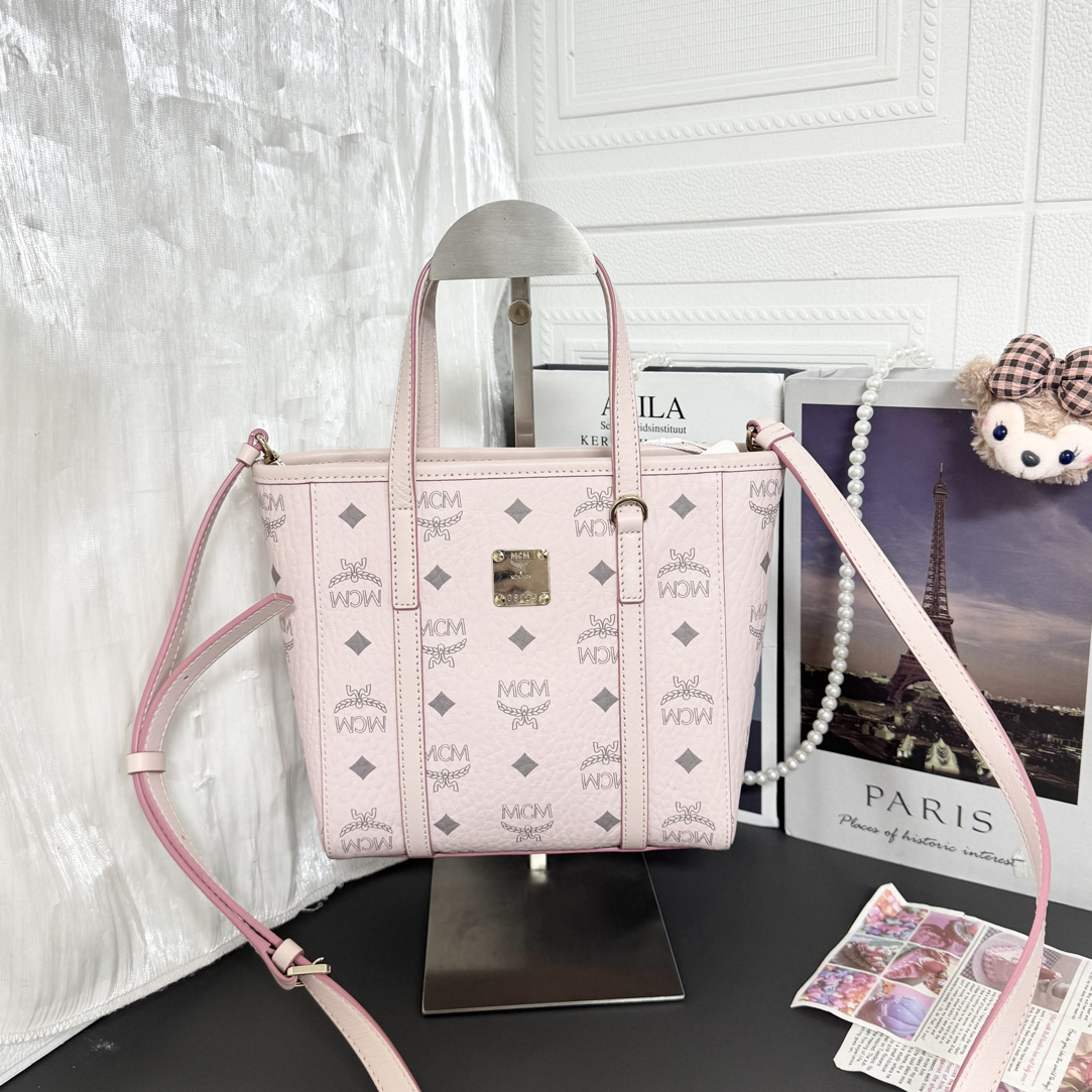 99新 MCM 99新樱花粉mini菜篮子斜挎包