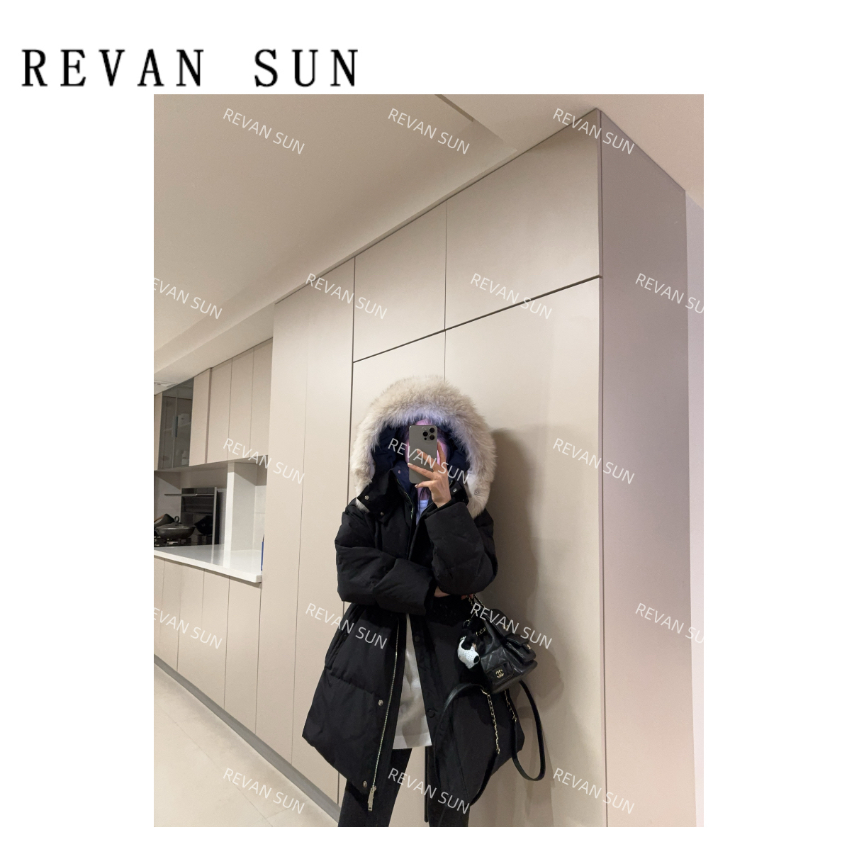 晓丹-REVAN SUN -大骨架穿搭 大毛领帽子收腰羽绒服 7605561