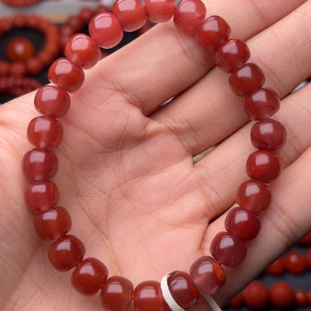 南红玛瑙未镶嵌手串H8mm顶品牛血红老型手串