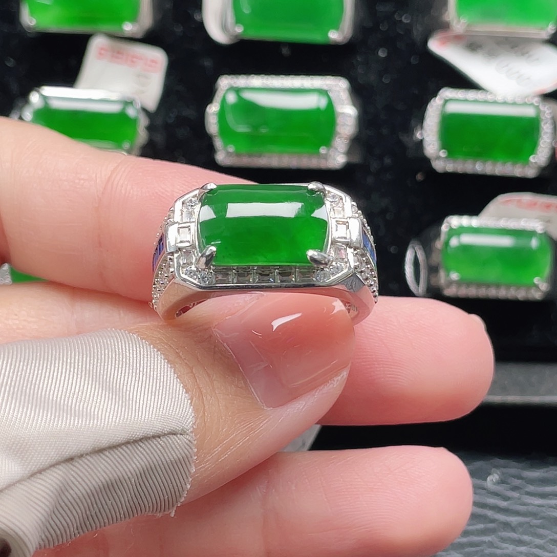 翡翠银S925镶嵌戒指天然A货翡翠没运费险3750