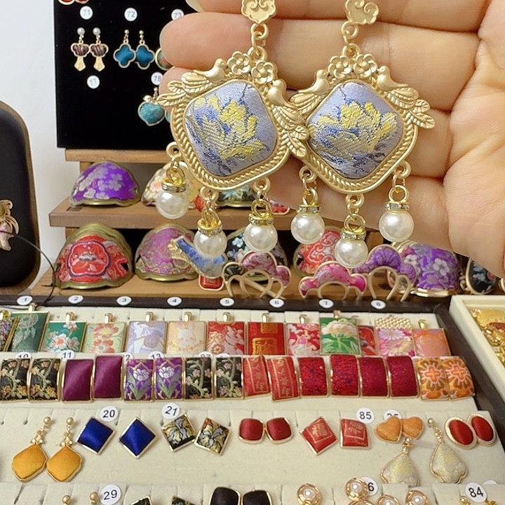 琉璃纯铜合金耳钉四条腿发簪