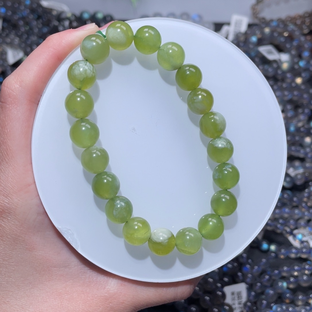 岫玉合金手链青提奶盖10m+