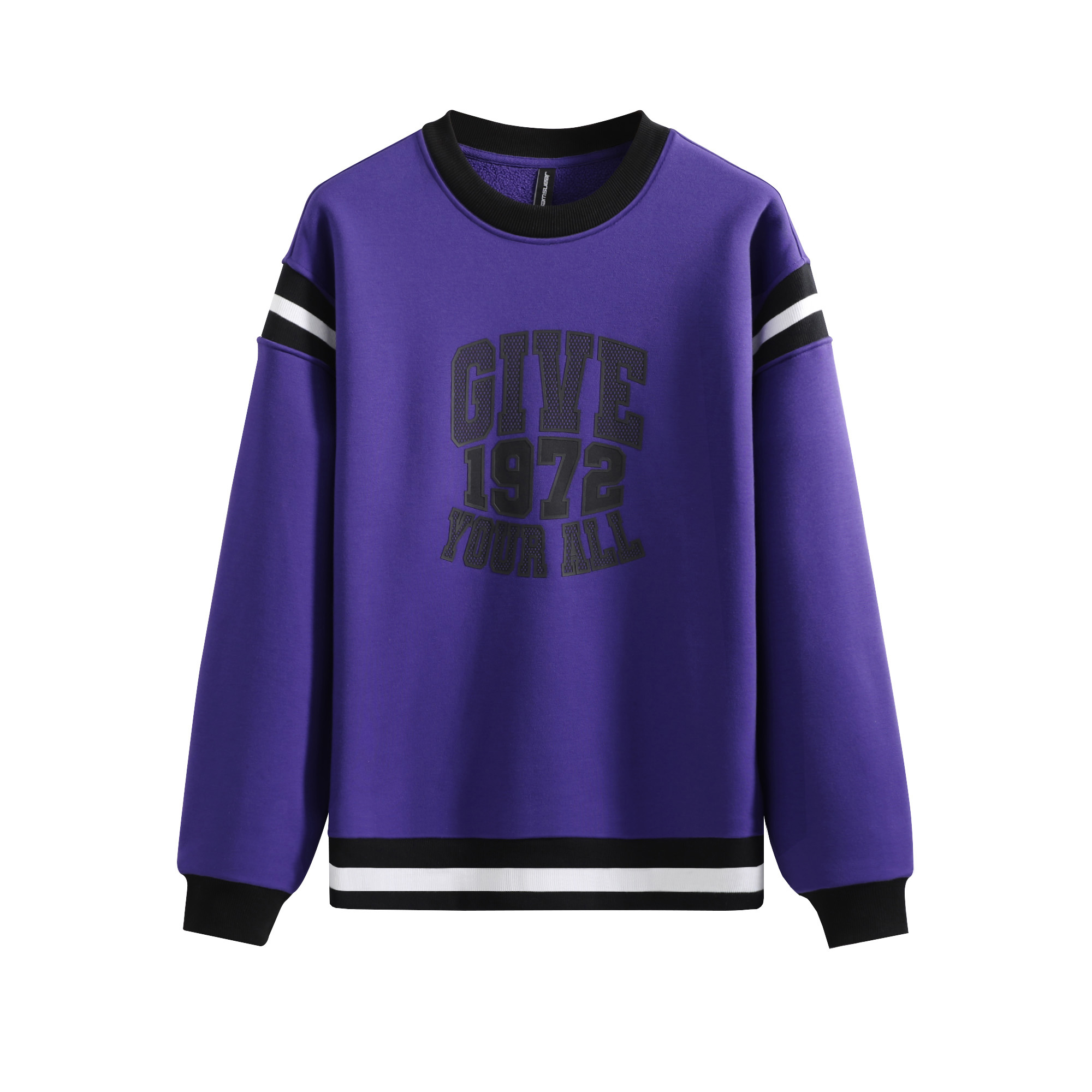 紫色加绒卫衣王一博同款真维斯男款圆领青少年潮牌卫衣宽松落肩J9