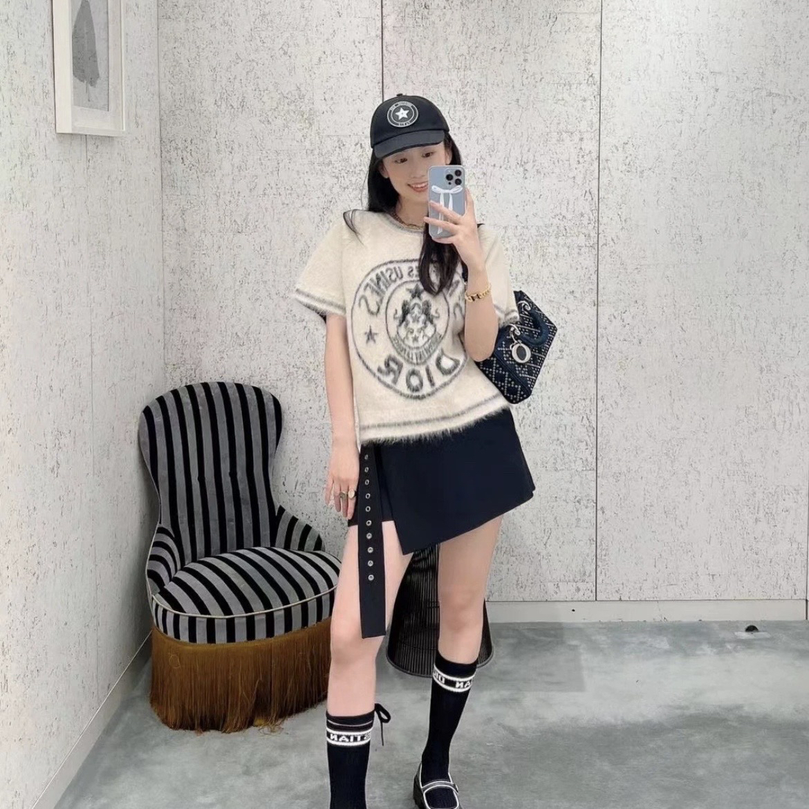 未使用 DIOR/迪奥 A100383/星座刺绣针织短袖/尺码38码