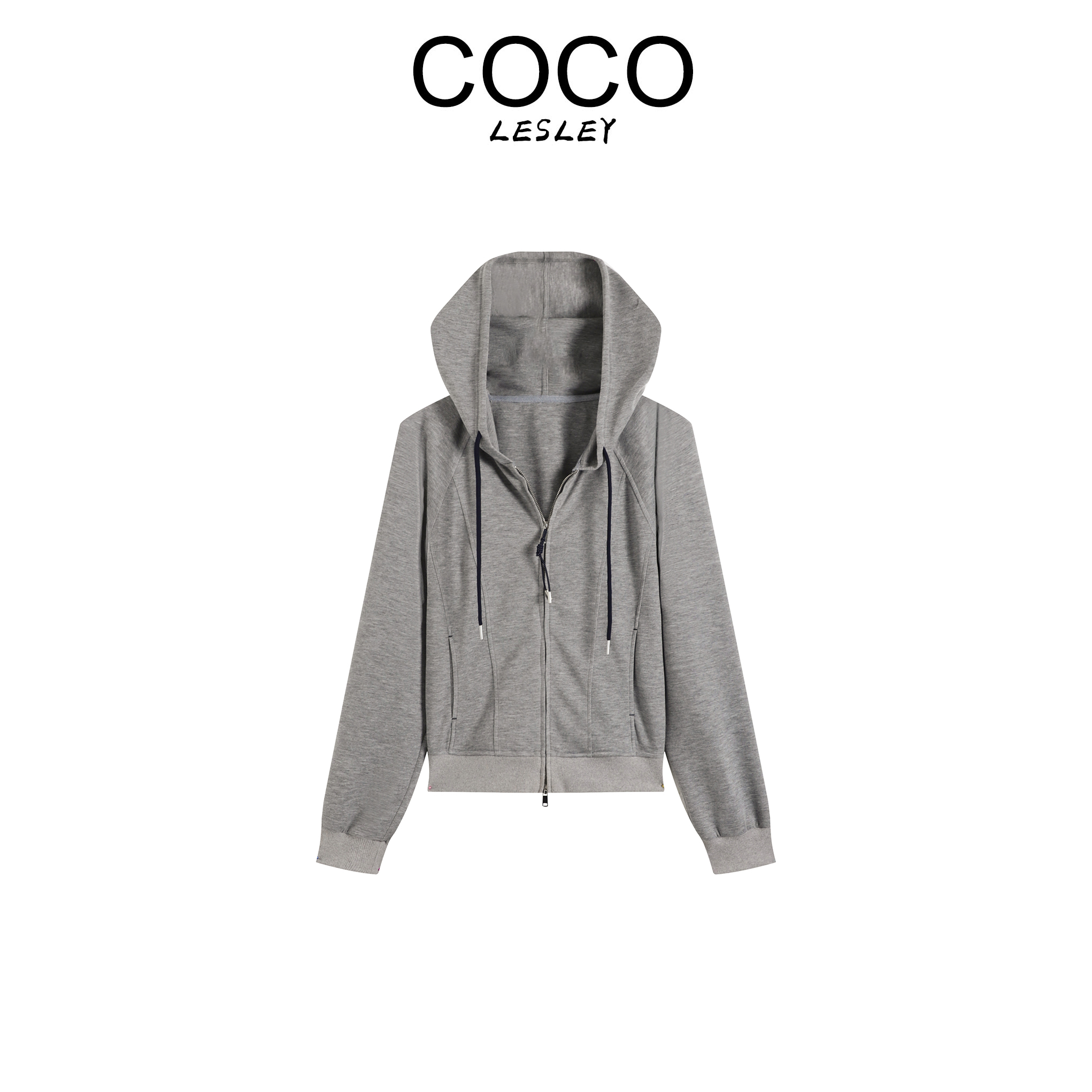 【COCO LESLEY】拉链长袖灰色上衣常规款开衫连帽卫衣25MZ-95034