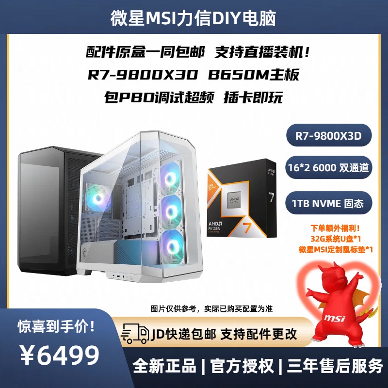 R7-9800X3D/无显卡/高端发烧友高帧游戏海景房DIY电竞台式主机