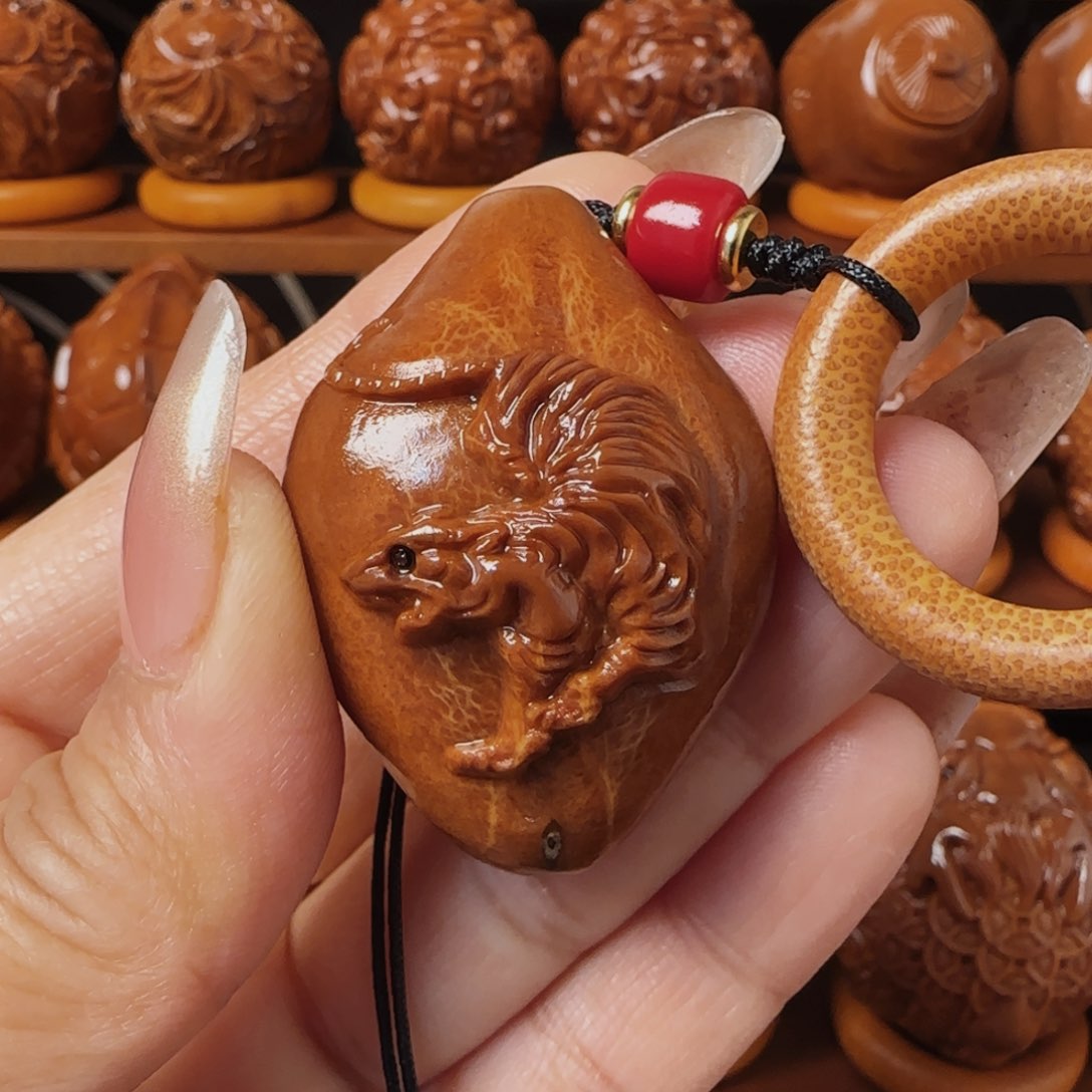 橄榄核把件生肖虎守护33不送油和刷