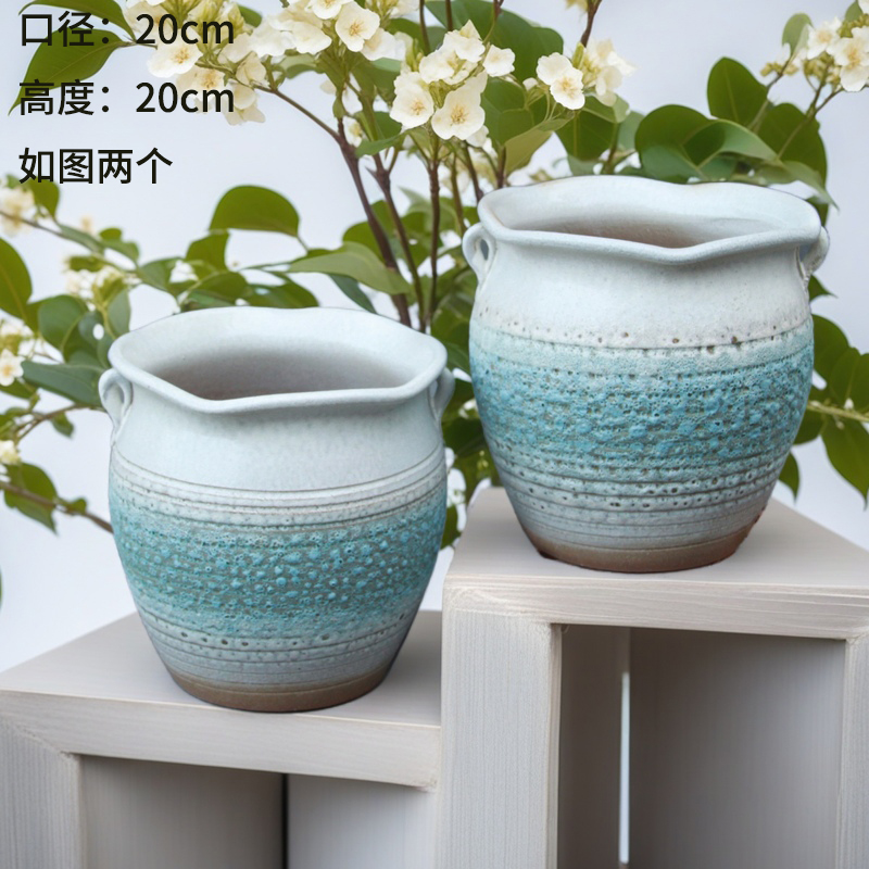 S01手工粗陶双耳花盆吸水透气养根三角梅兰花植物花卉专用盆