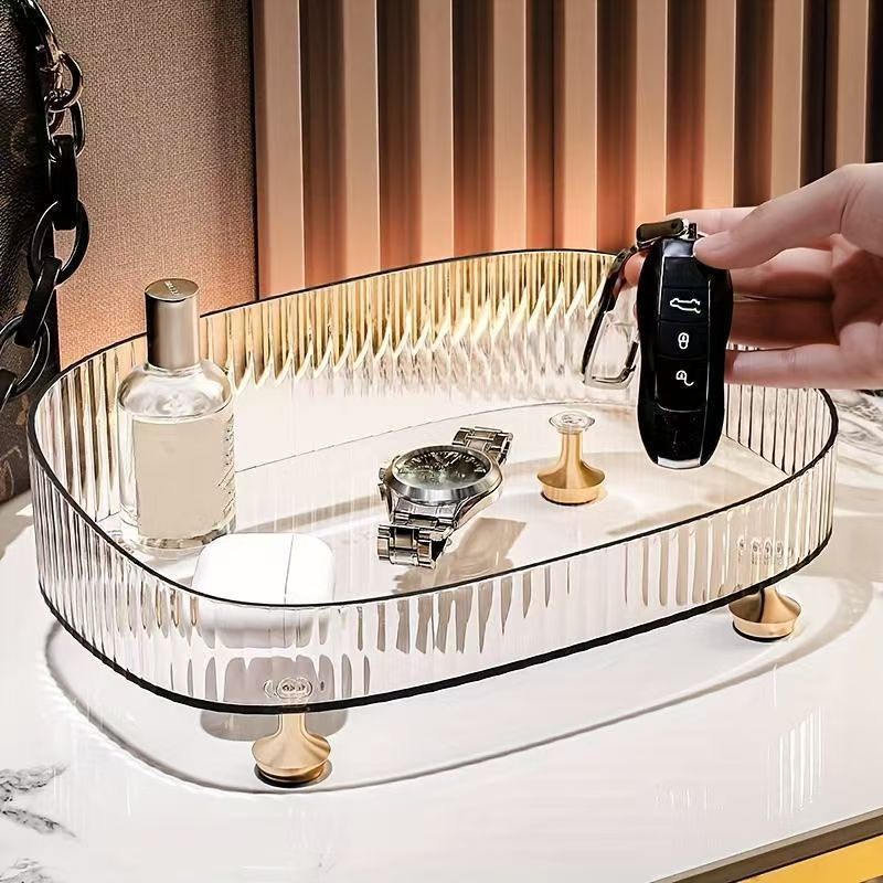 (到手2套)轻奢PET收纳盘客厅卫生间香薰化妆品香水置物架颜色随机