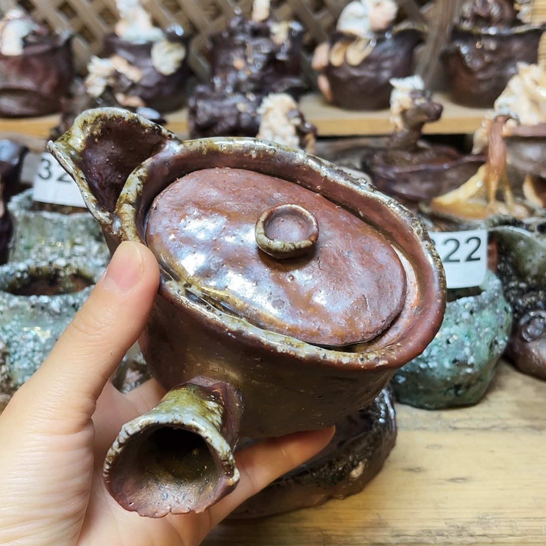 杯柴烧粗陶手捏宝瓶微瑕