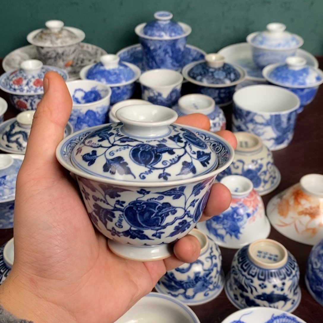 青花西瓜元宝盖碗