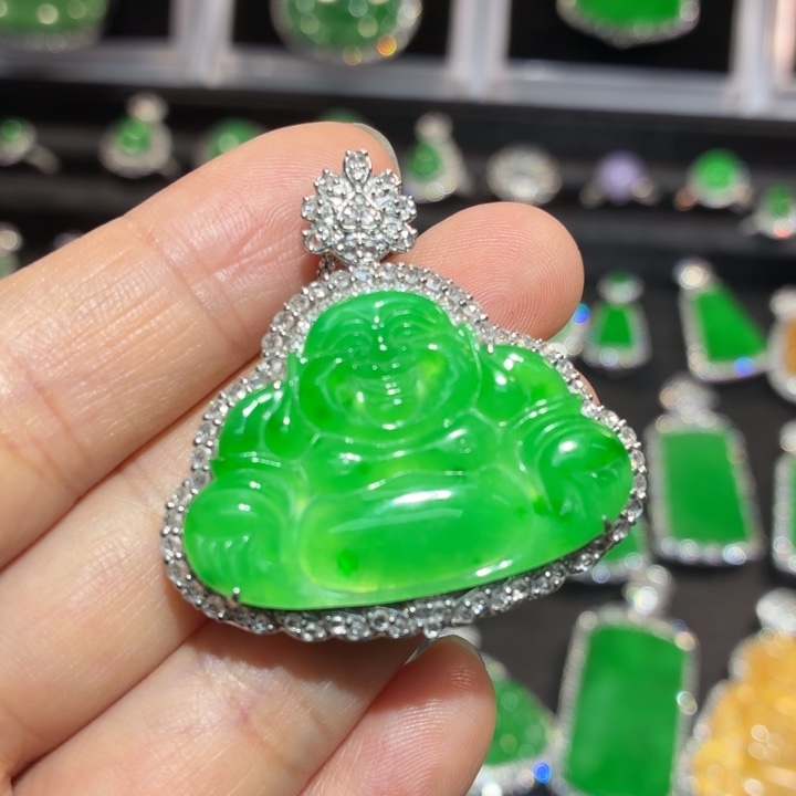 翡翠18K金镶嵌吊坠(不含链)翡翠