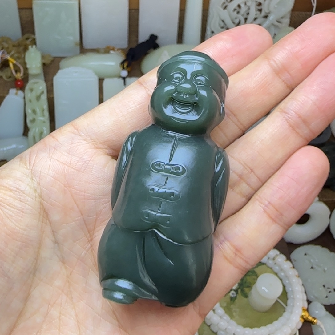 和田玉未镶嵌挂件小地主