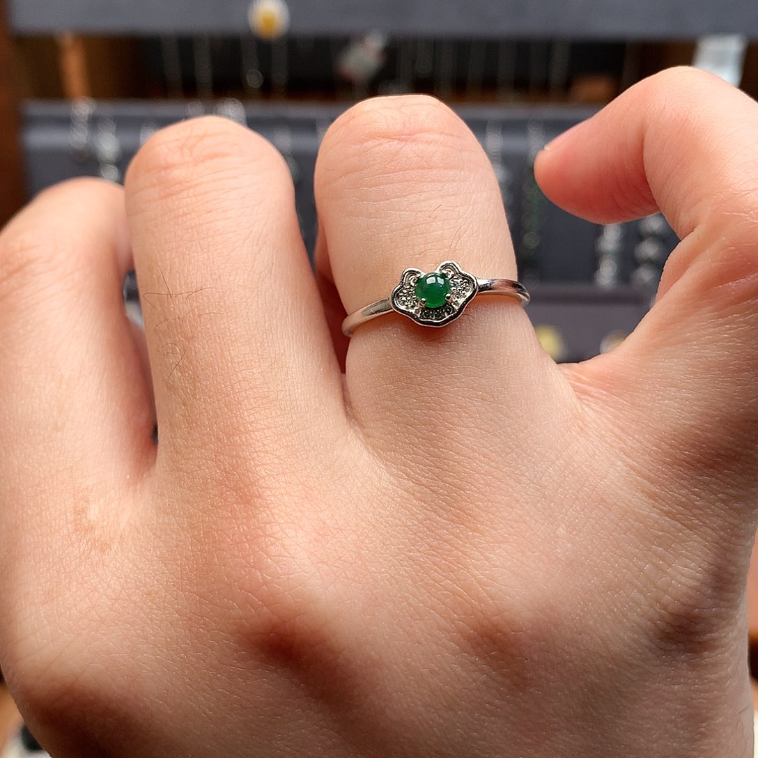 翡翠戒指银S925镶嵌0034