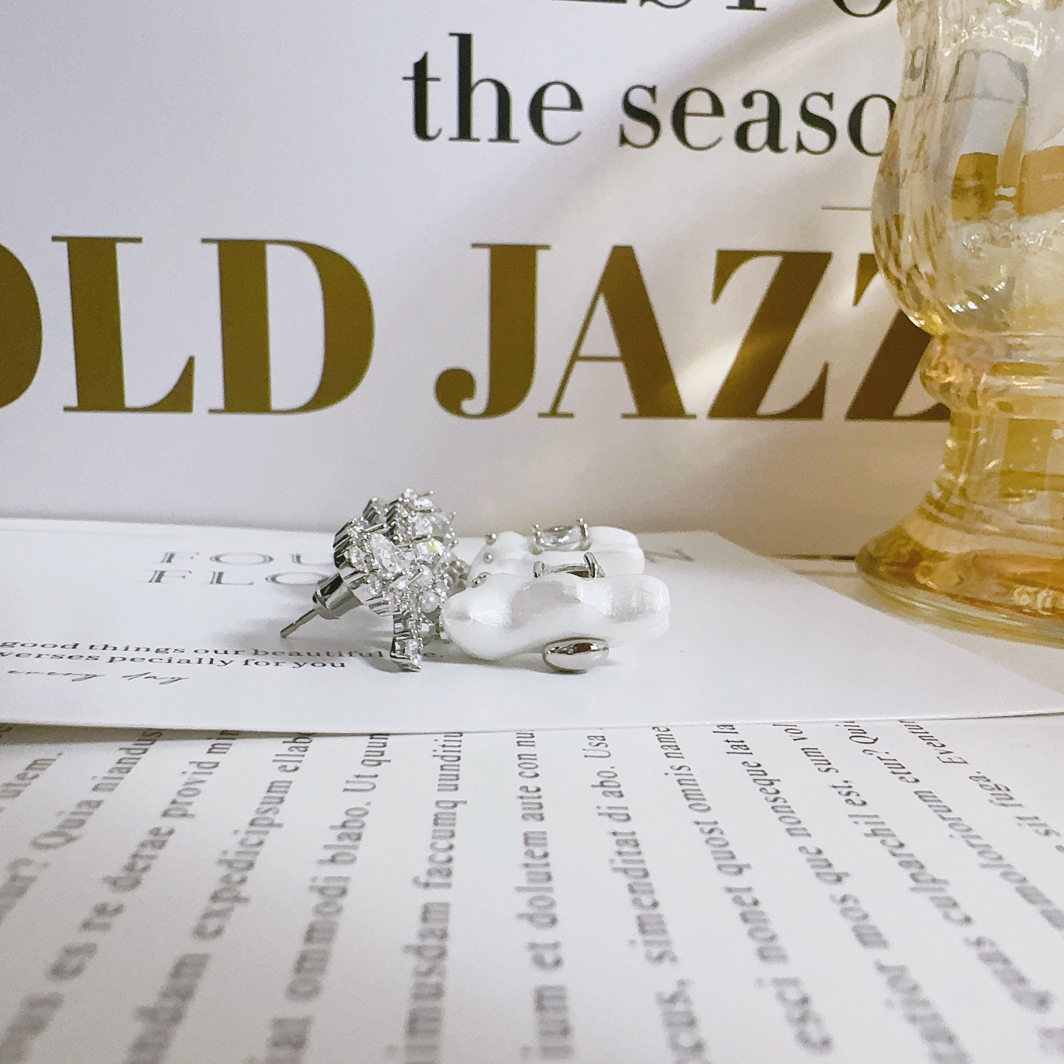 铜合金锆石耳饰 04575 蝴蝶结小熊耳环