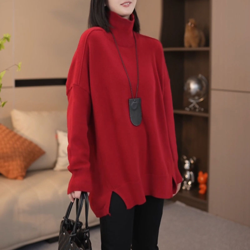 冬季时尚纯色加厚针织衫女2024新款高领休闲百搭大码长袖套头毛衣