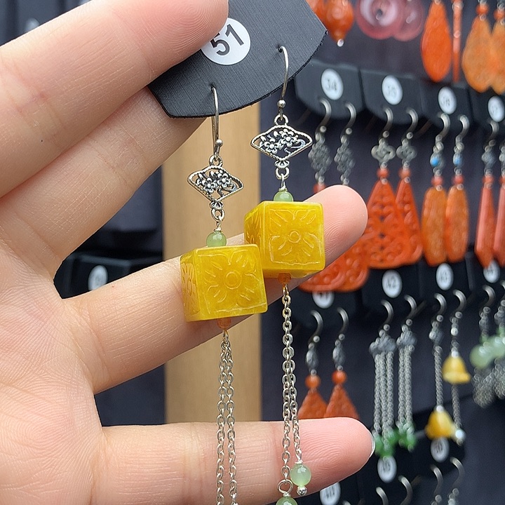 翡翠耳饰银S925镶嵌图*山55556