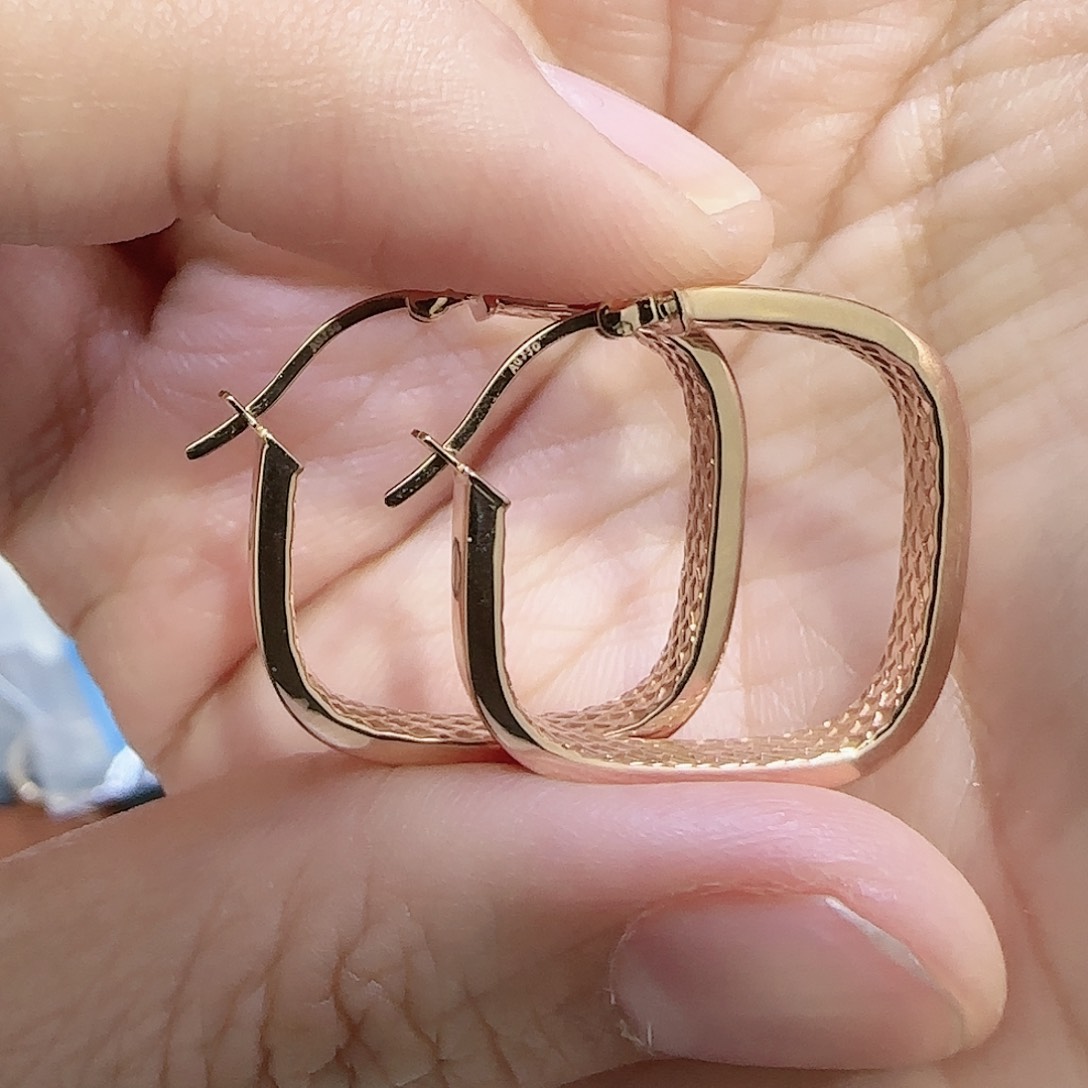 18K金耳饰玫瑰金方形