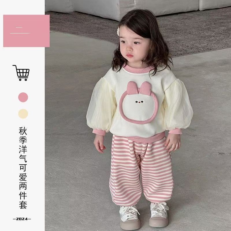 宝宝秋装洋气卫衣条纹裤子套装婴儿衣服秋冬加绒上衣可爱外出服