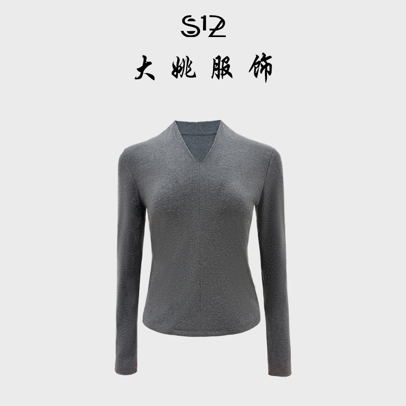 「DAYAO」25s女士长袖纯色修身显瘦长袖T恤V领保暖打底WYA258240