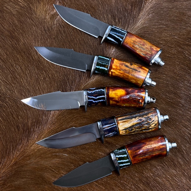 手工制作乌兹钢镜面手柄固化鹿角臼齿高端手把肉刀水果刀