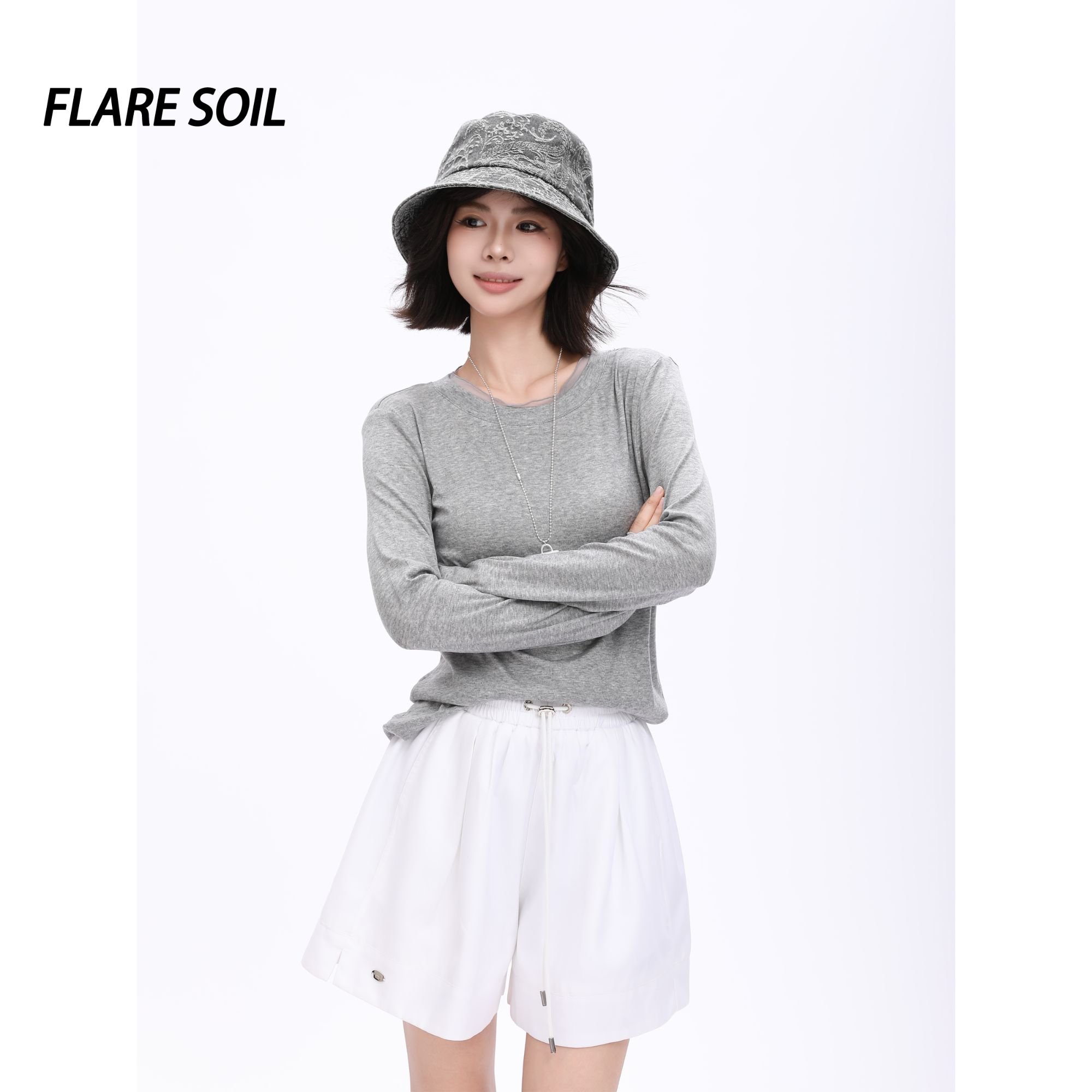 【FLARE SOIL】（现货）荷叶领木耳网纱领圆领长袖针织打底 T4413A