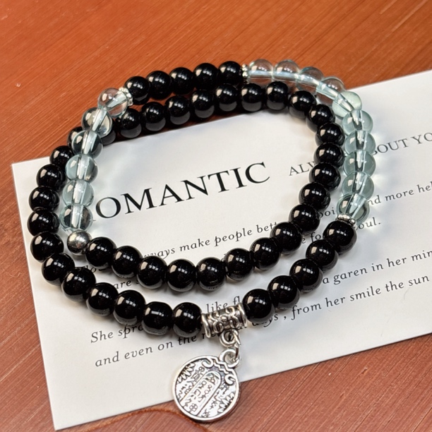 非金属玻璃手链 G009-五路财神双圈-规格6mm（无礼盒）