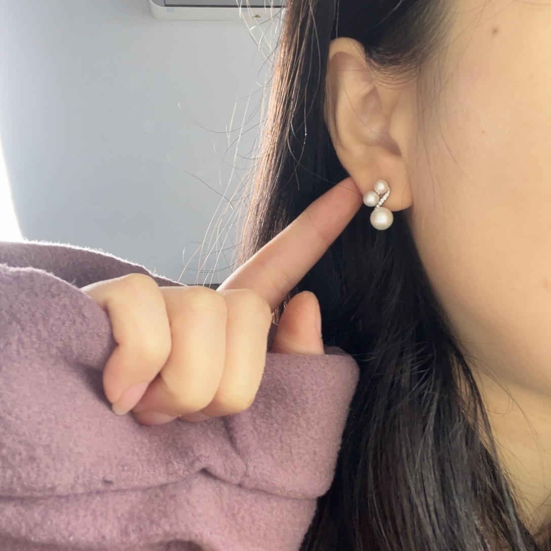 耳饰银S925镶嵌淡水珍珠