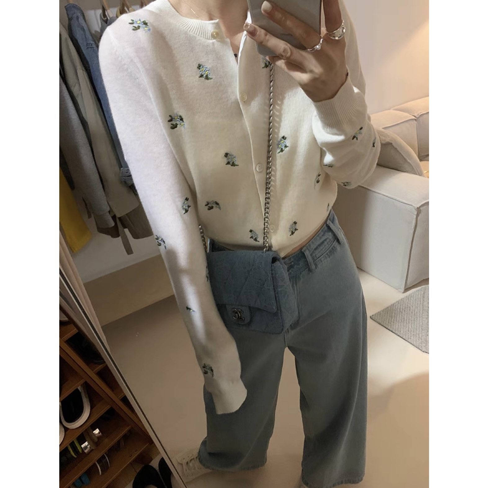 /白玉兰开衫/夏季薄款透气刺绣花朵外穿上衣开衫93286