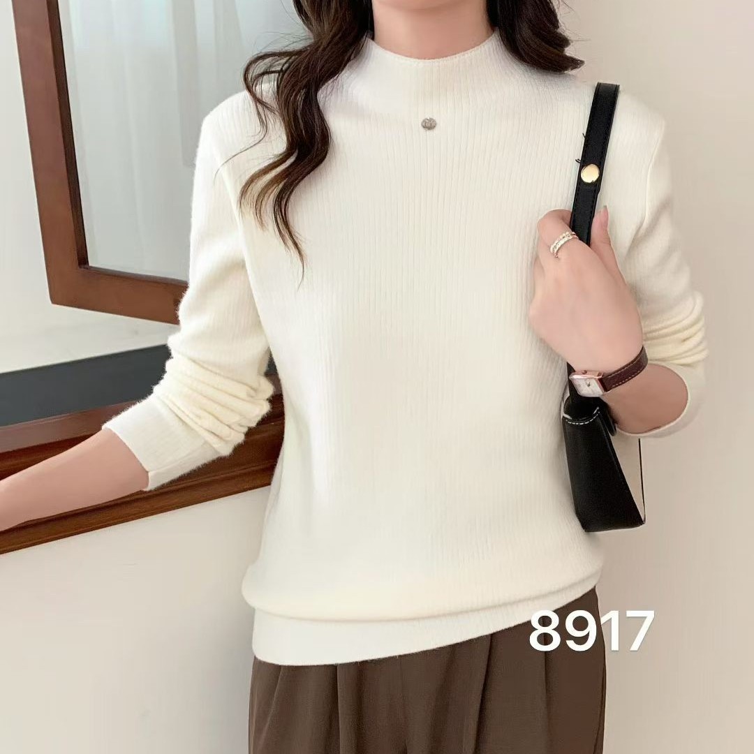 保暖宽松型半高领常规针织衫女士打底衫内搭纯色