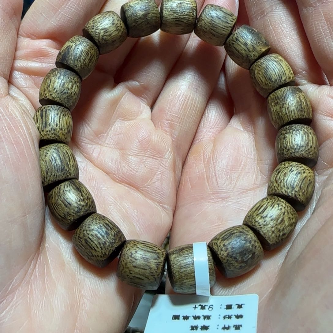 沉香手串绿奇楠沉香鼓珠单圈手串9克+