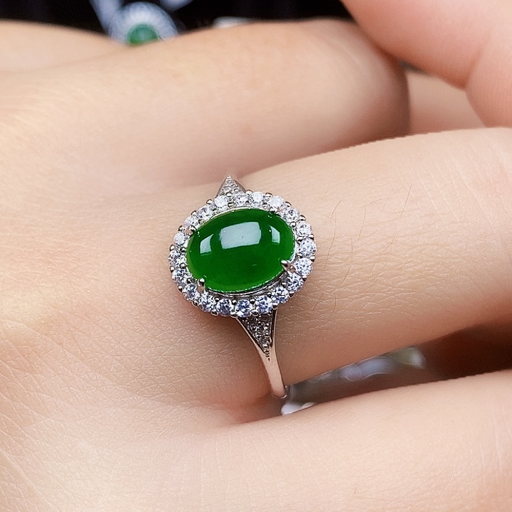 翡翠戒指银S925镶嵌戒指